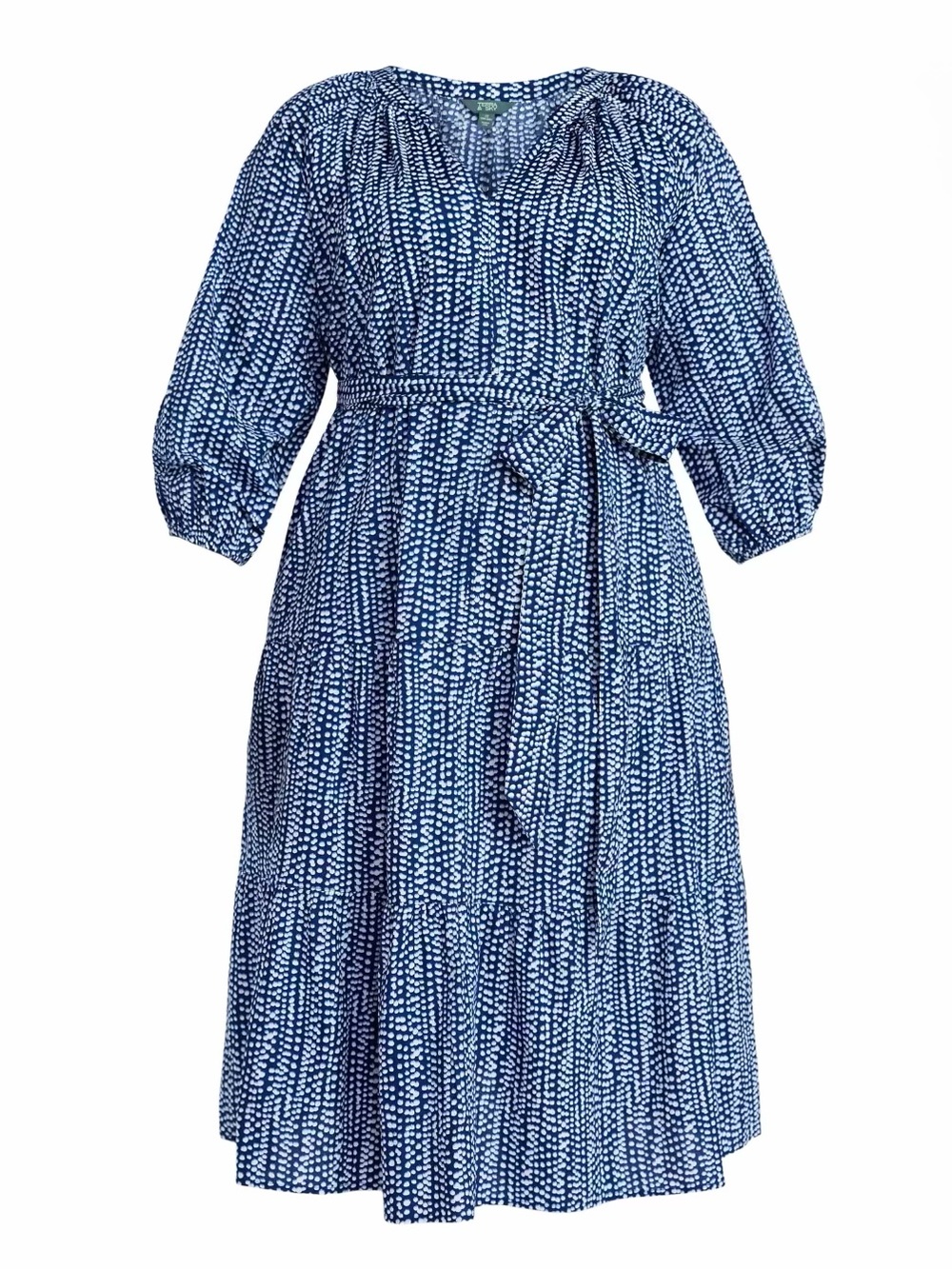 Blue Printed Tie-Waist Midi Peasant Dress - Picture 4 of 4